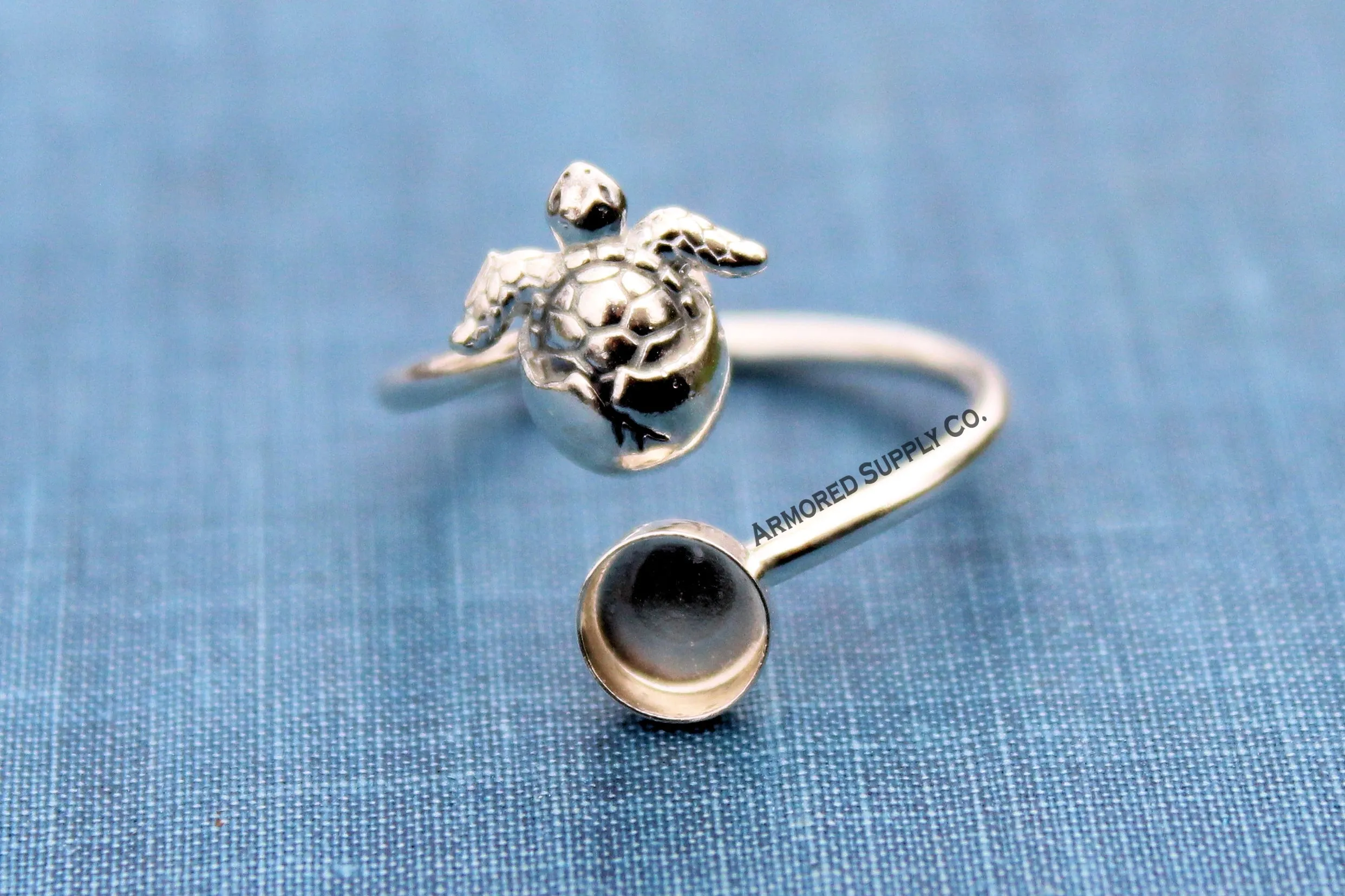Sea Turtle Hatchling Plain Round Bezel Wrap Bypass Adjustable Ring blank
