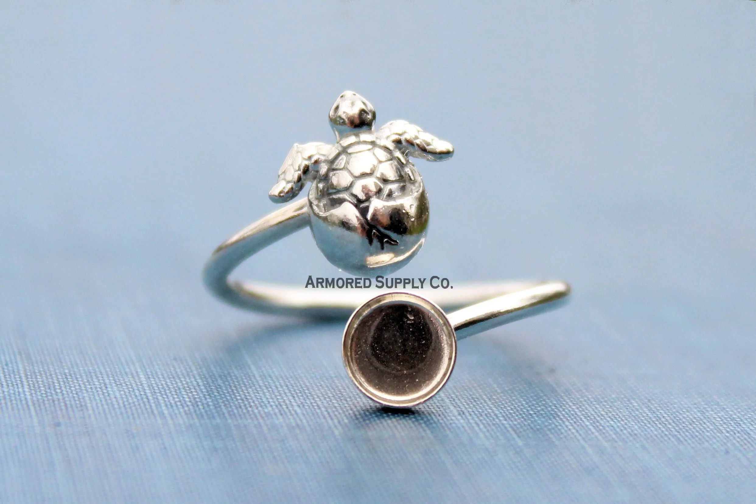 Sea Turtle Hatchling Plain Round Bezel Wrap Bypass Adjustable Ring blank
