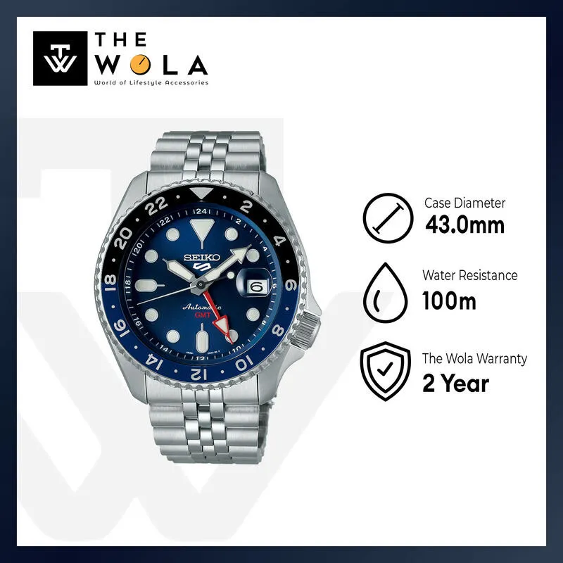 Seiko 5 Sports GMT SSK003K1 Automatic Men's Watch | Blue Dial with Silver Stainless Steel Band