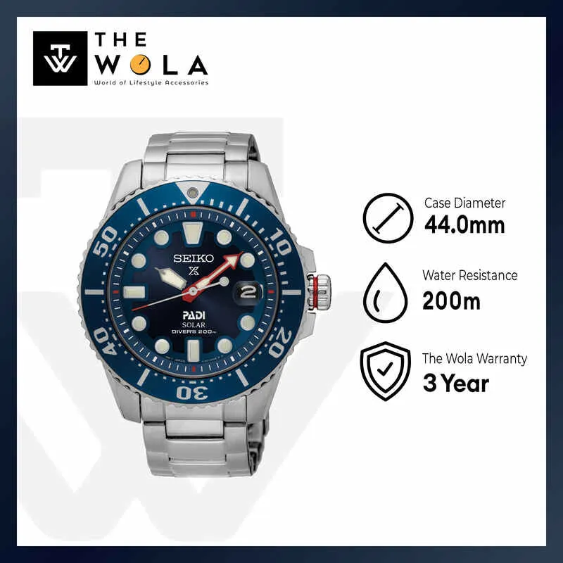Seiko Prospex PADI Series Solar Diver's Watch SNE549P1 with Stainless Steel Band