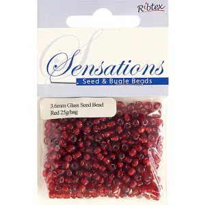SENSATIONS BEAD GLASS SEED RED 3.6MM 25G