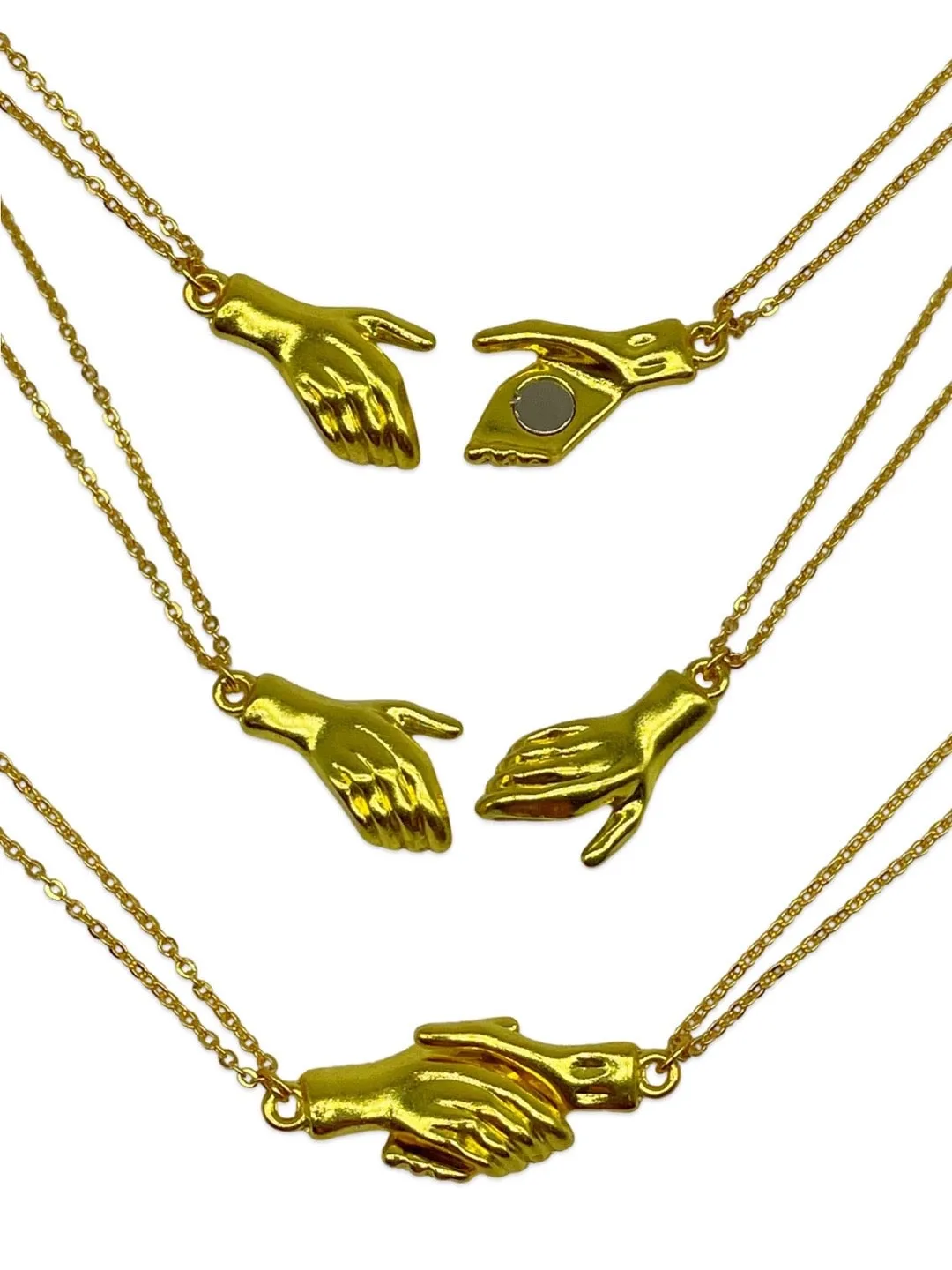 (Set of 2) Gold Plated Hand Holding Magnet Bracelets