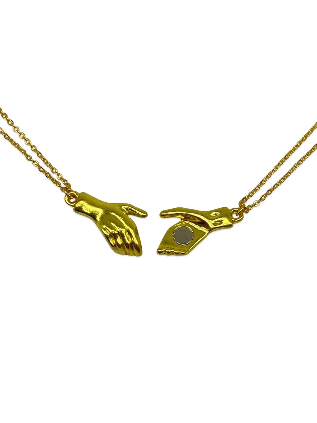 (Set of 2) Gold Plated Hand Holding Magnet Bracelets