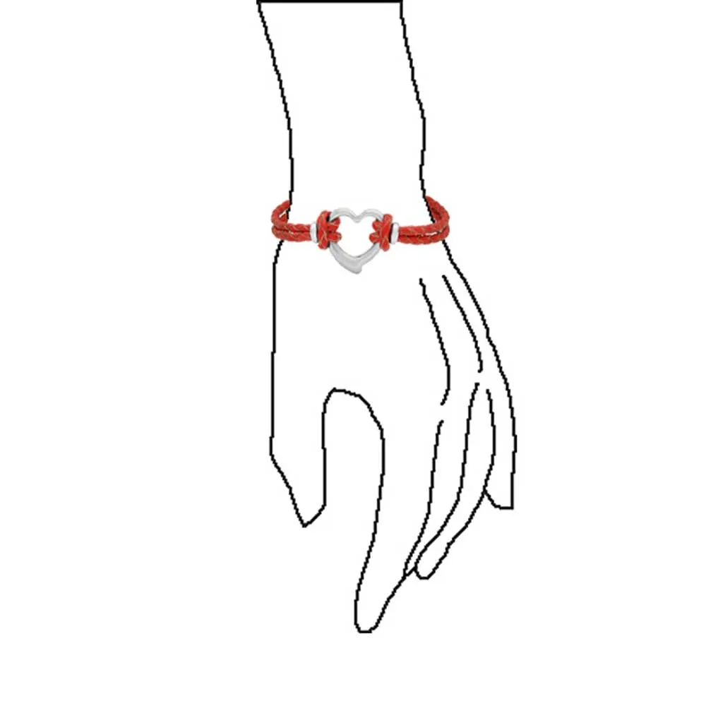 Set of 2 Red White Double Strand Braided Leather Bracelet Heart Charms Steel