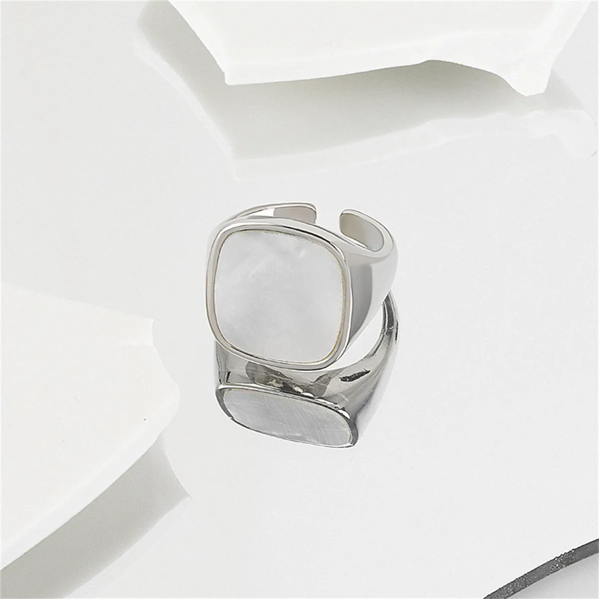Shell & Silver-Plated Square Open Ring