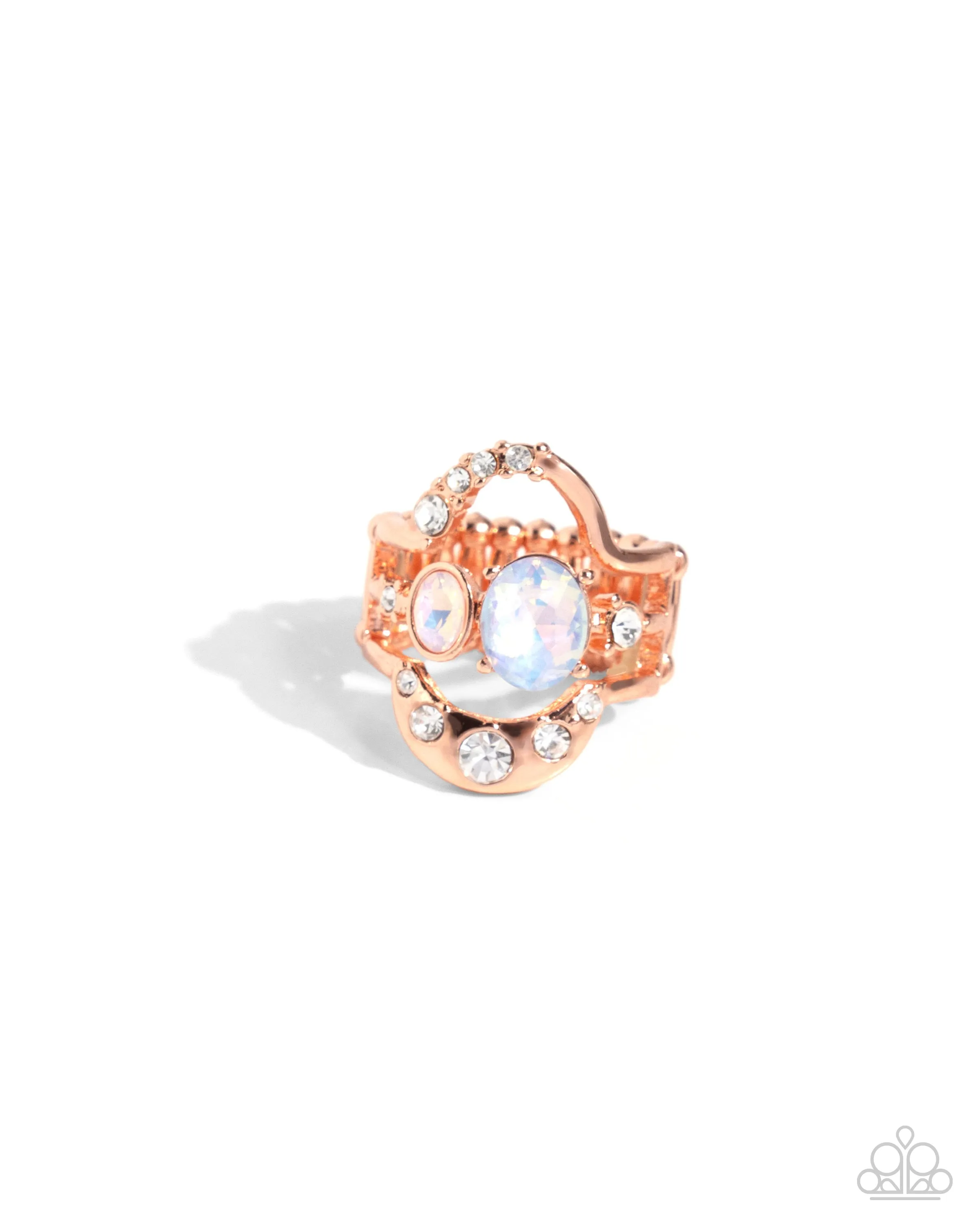 Shopaholic Statement - Copper - Opalescent and Peach Rhinestone Gem Oval Paparazzi Ring