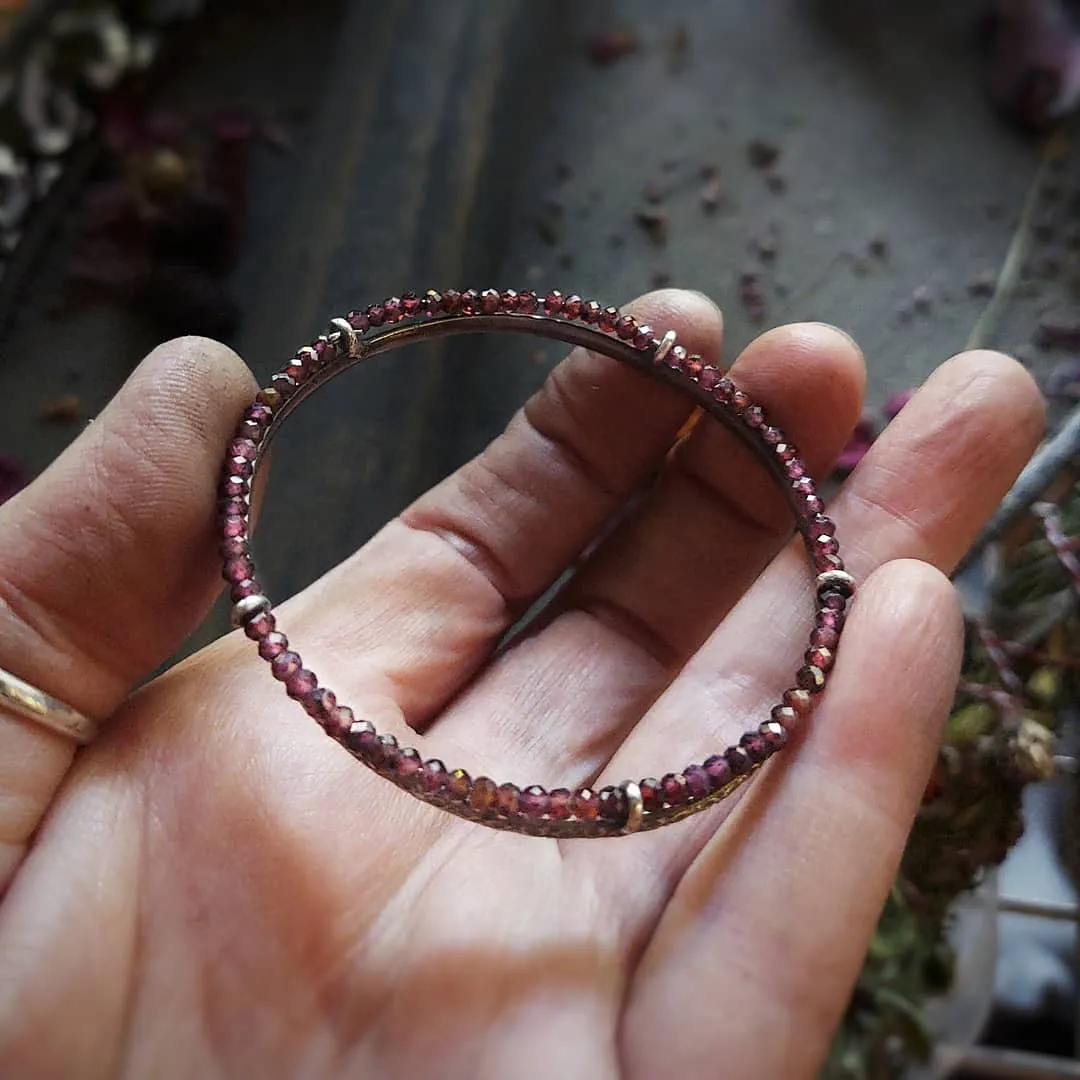 SHOWCASED GEMSTONE BANGLE - Sterling Silver Garnet Bangle Bracelet