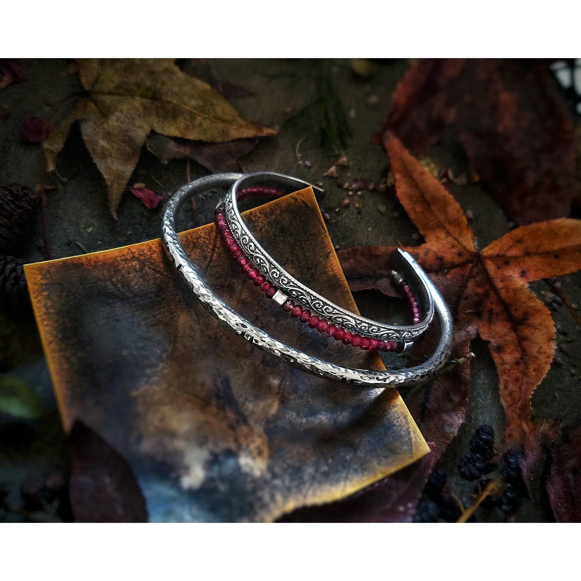 SHOWCASED GEMSTONE BANGLE - Sterling Silver Garnet Bangle Bracelet