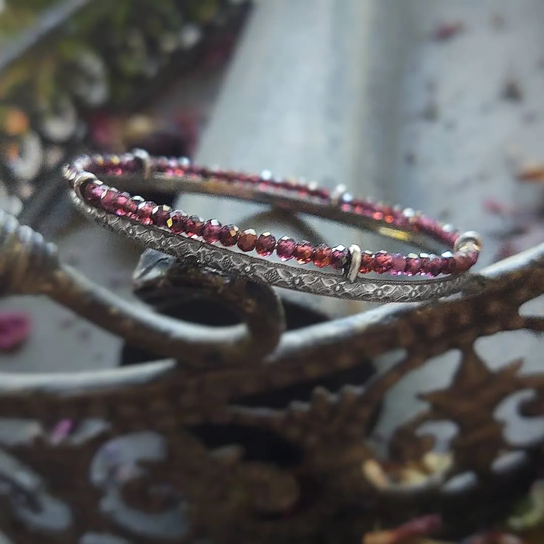 SHOWCASED GEMSTONE BANGLE - Sterling Silver Garnet Bangle Bracelet