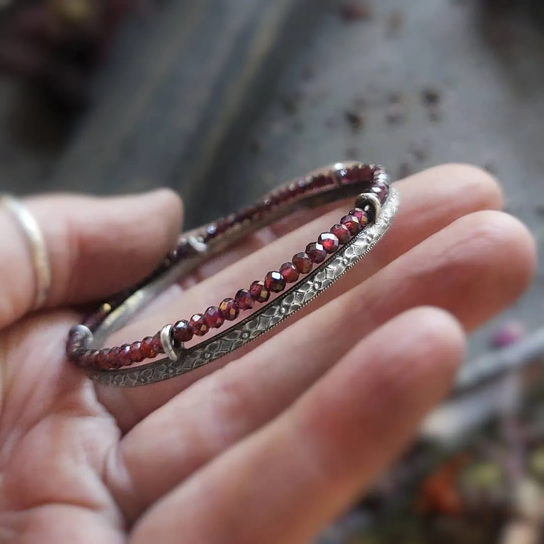 SHOWCASED GEMSTONE BANGLE - Sterling Silver Garnet Bangle Bracelet
