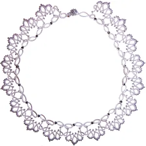 Silk Crochet and Seed Bead Necklace - Silver & Grey