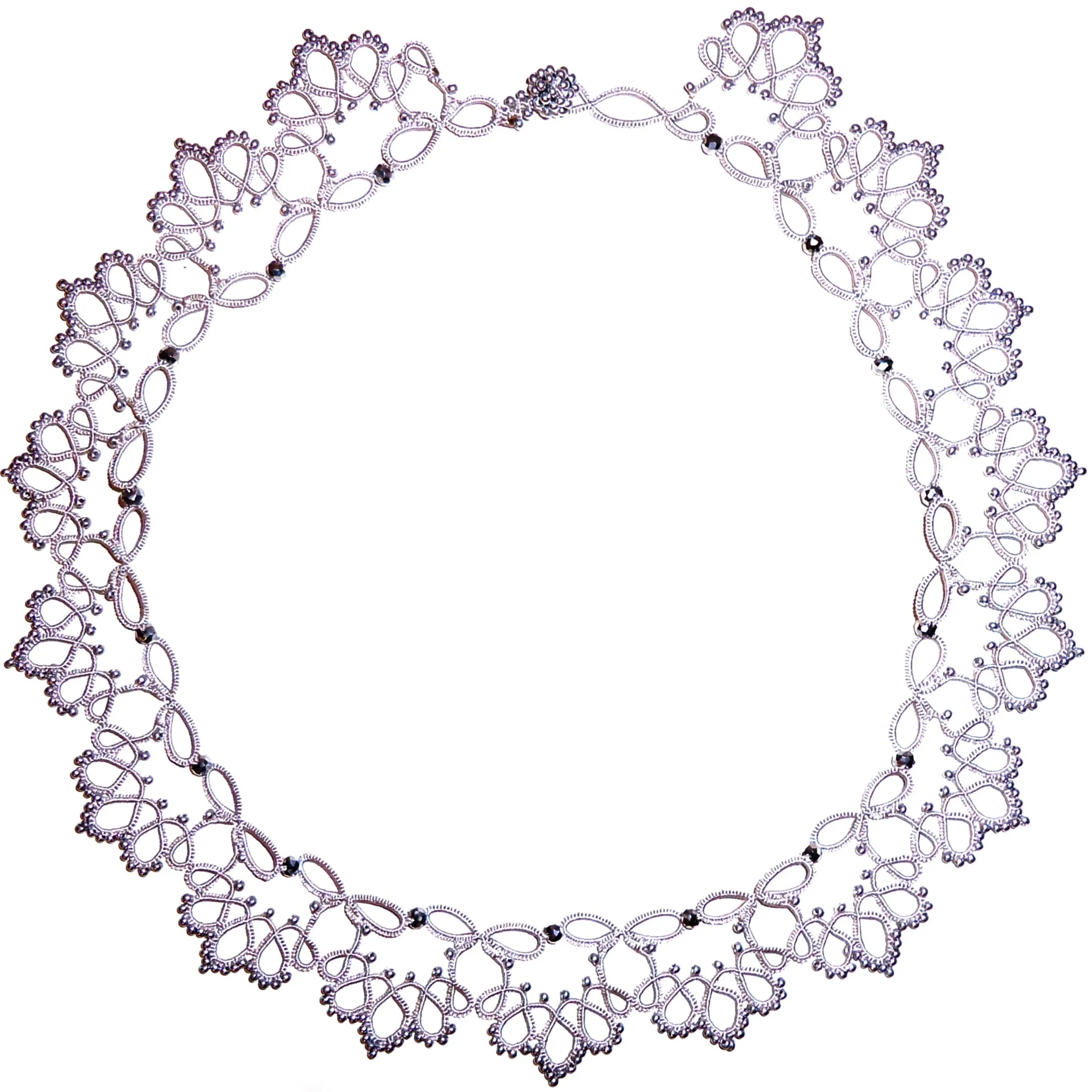 Silk Crochet and Seed Bead Necklace - Silver & Grey