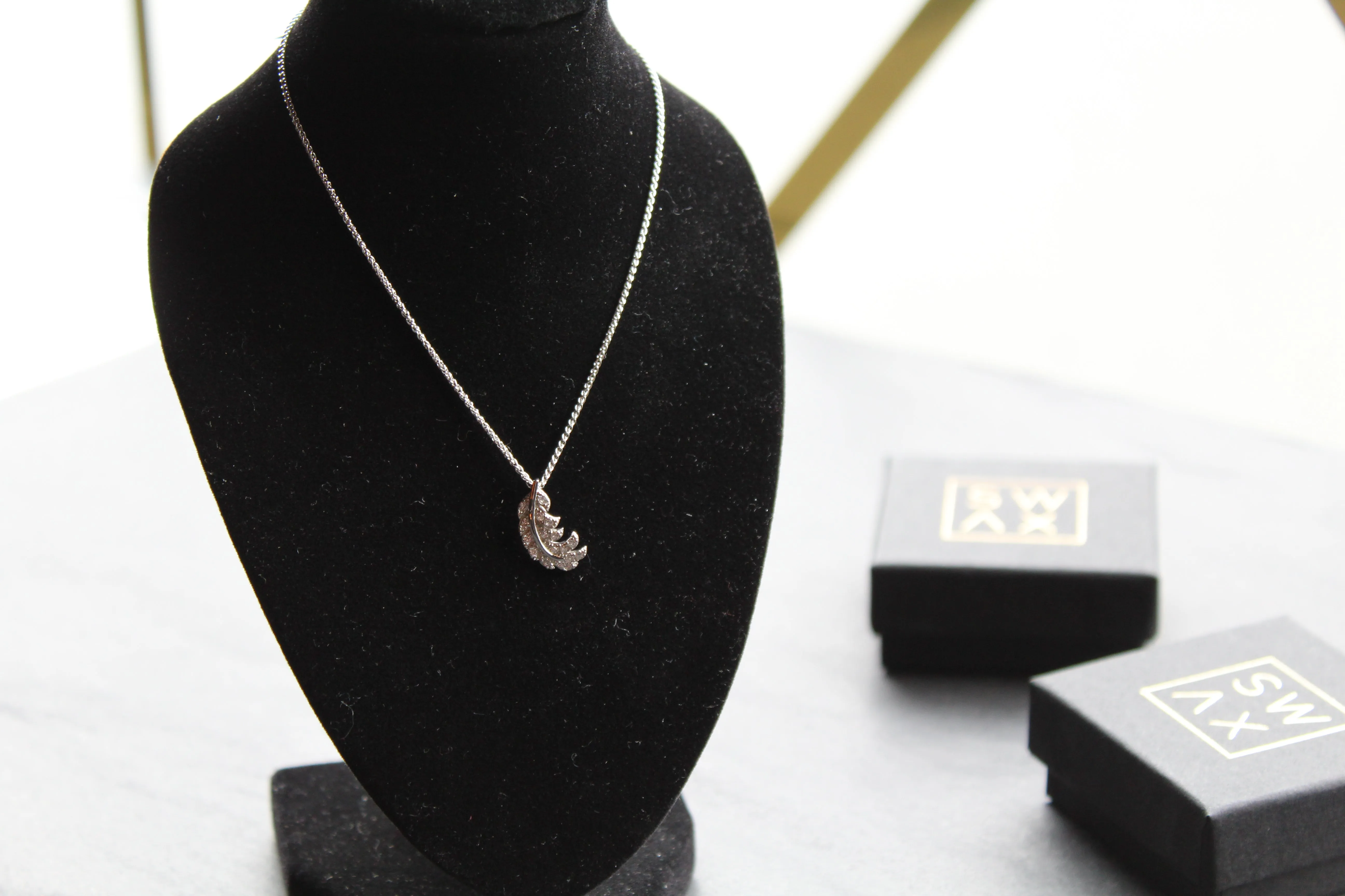 Silver & Clear CZ Feather Pendant with Chain
