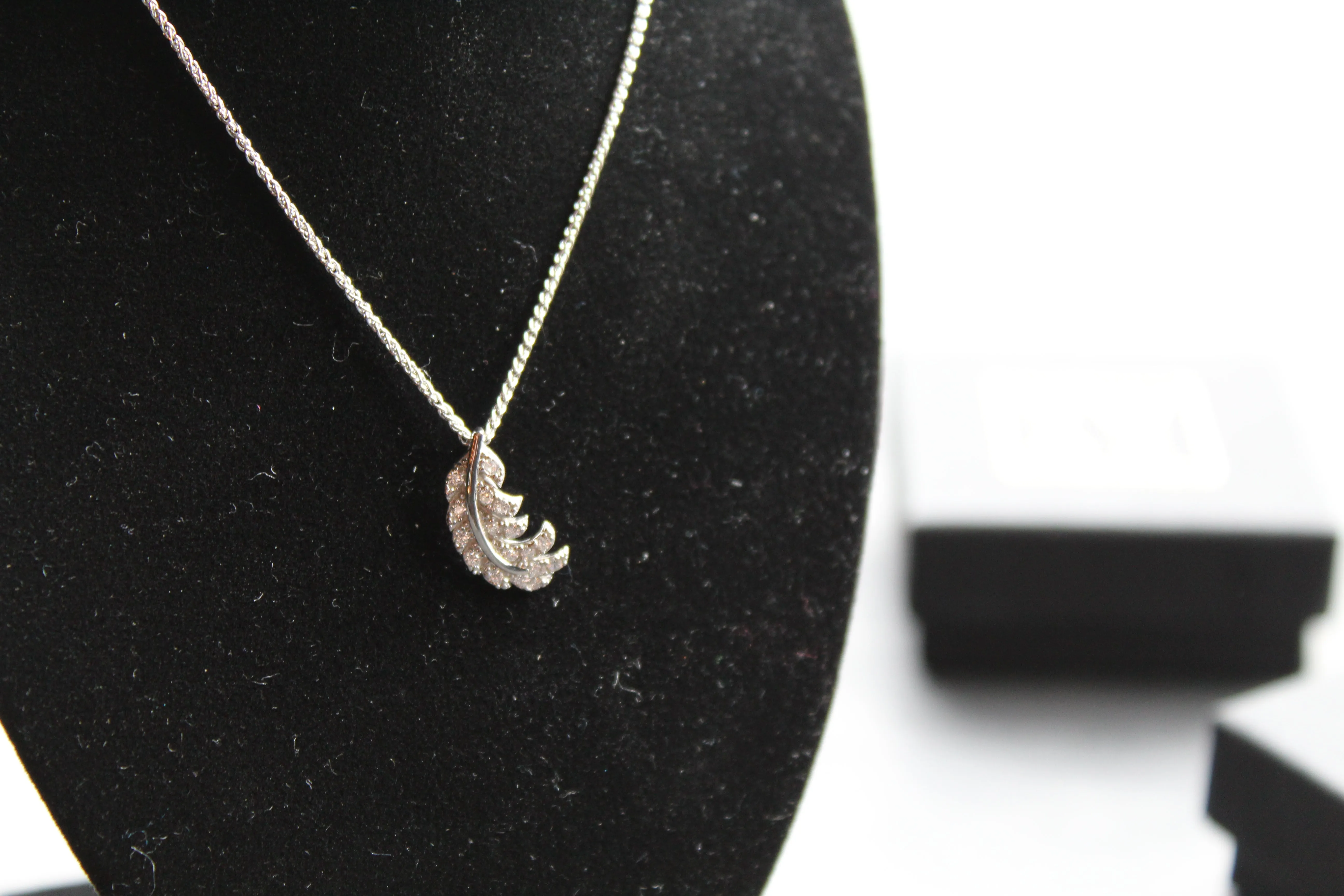 Silver & Clear CZ Feather Pendant with Chain
