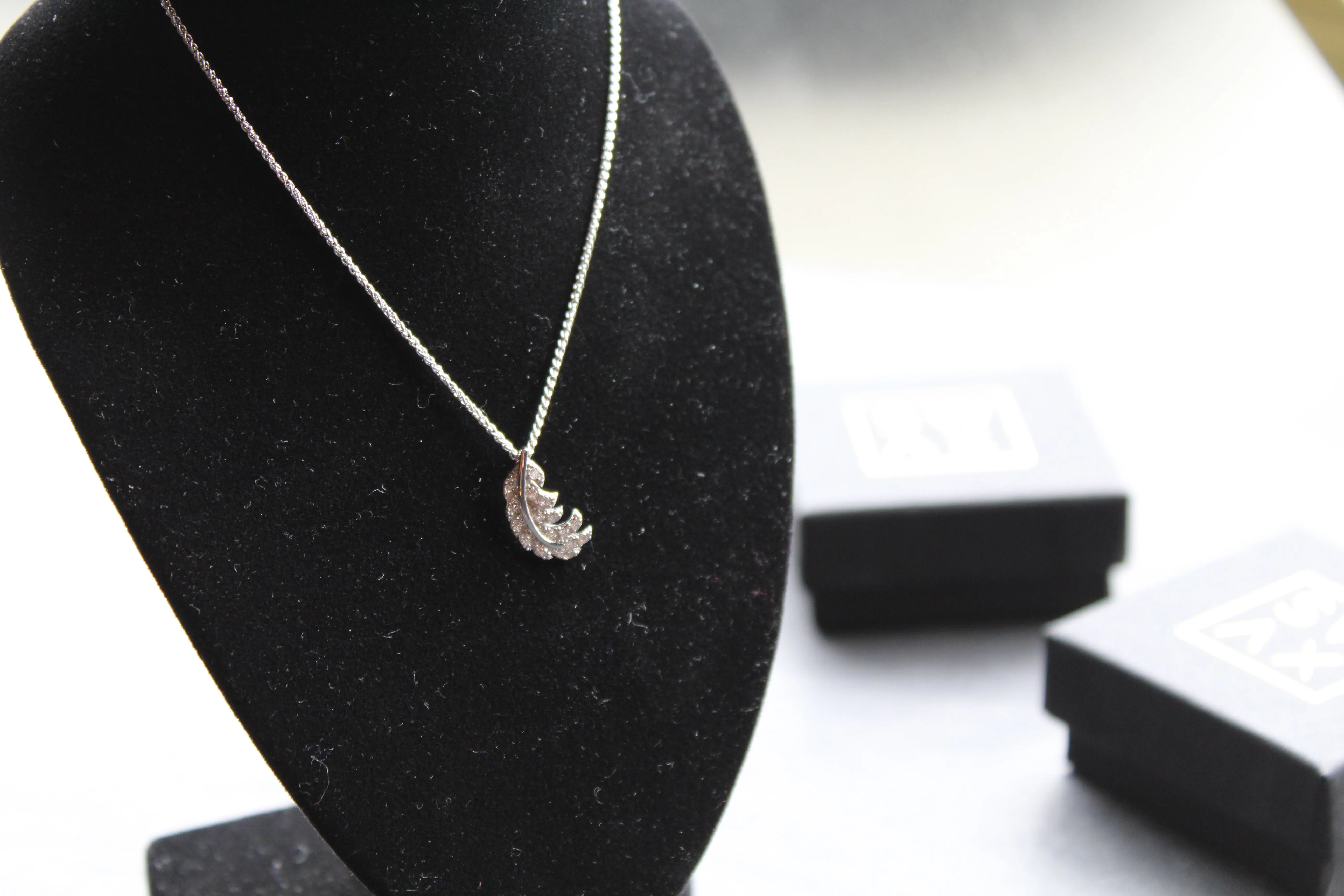 Silver & Clear CZ Feather Pendant with Chain