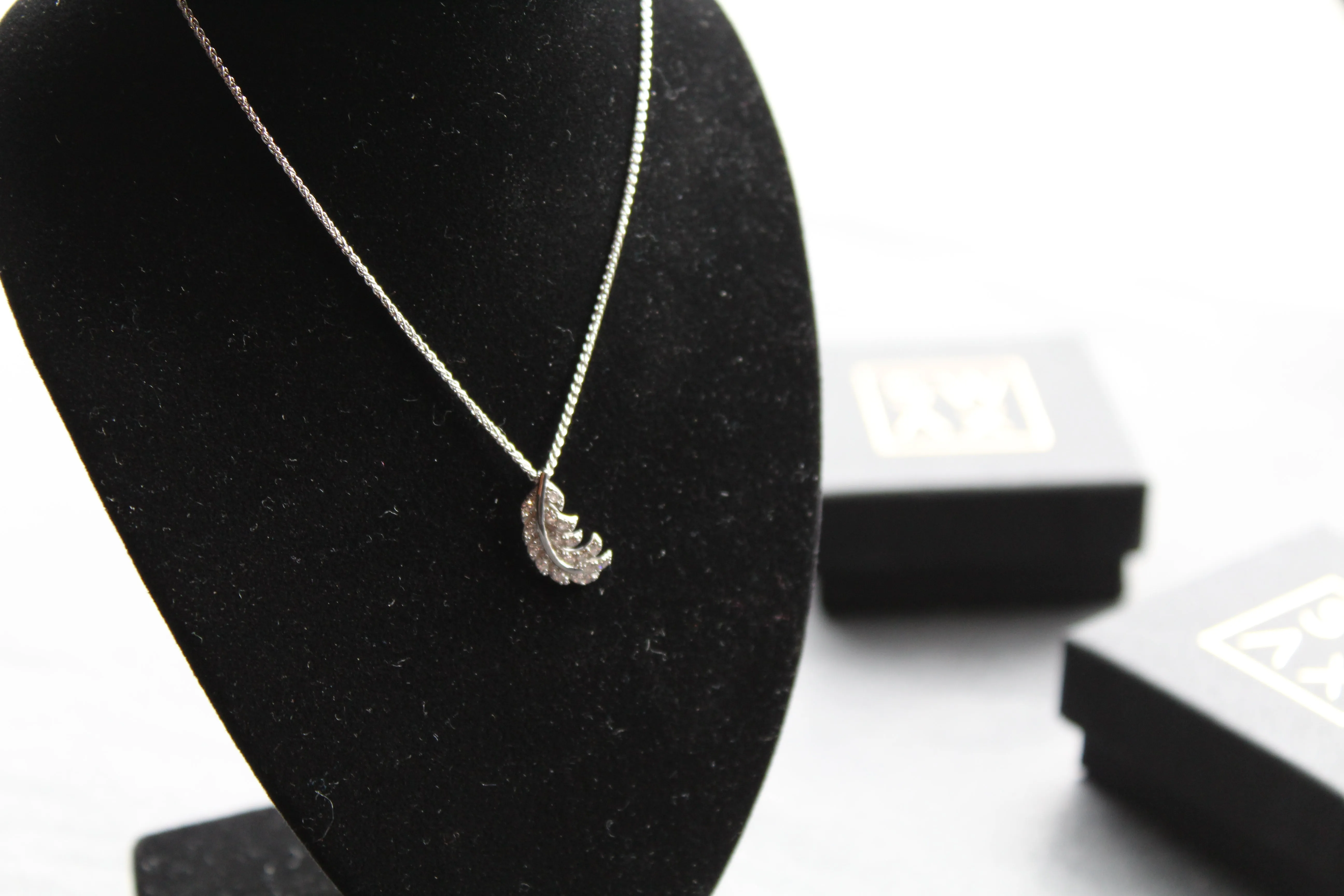 Silver & Clear CZ Feather Pendant with Chain