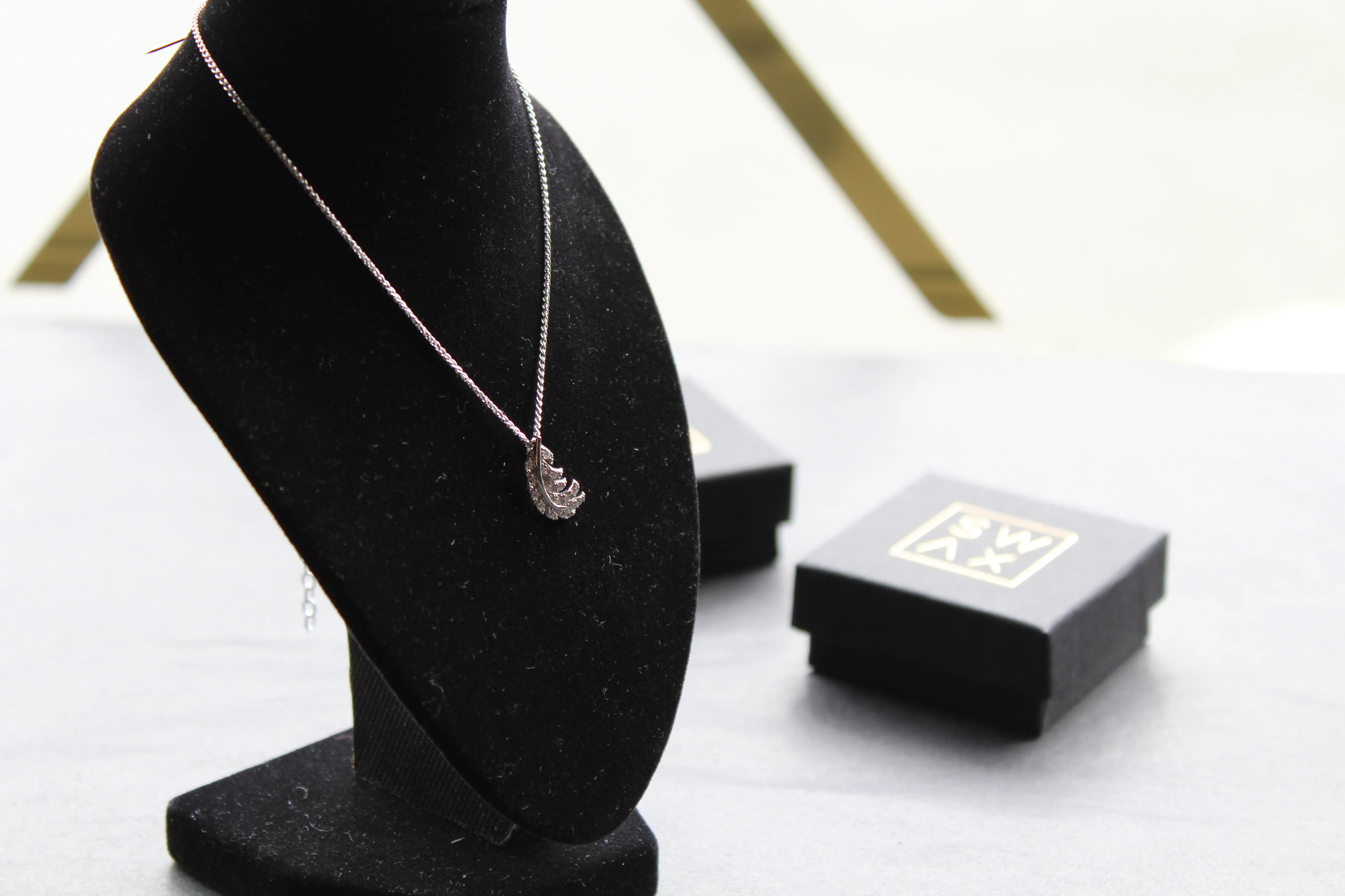 Silver & Clear CZ Feather Pendant with Chain