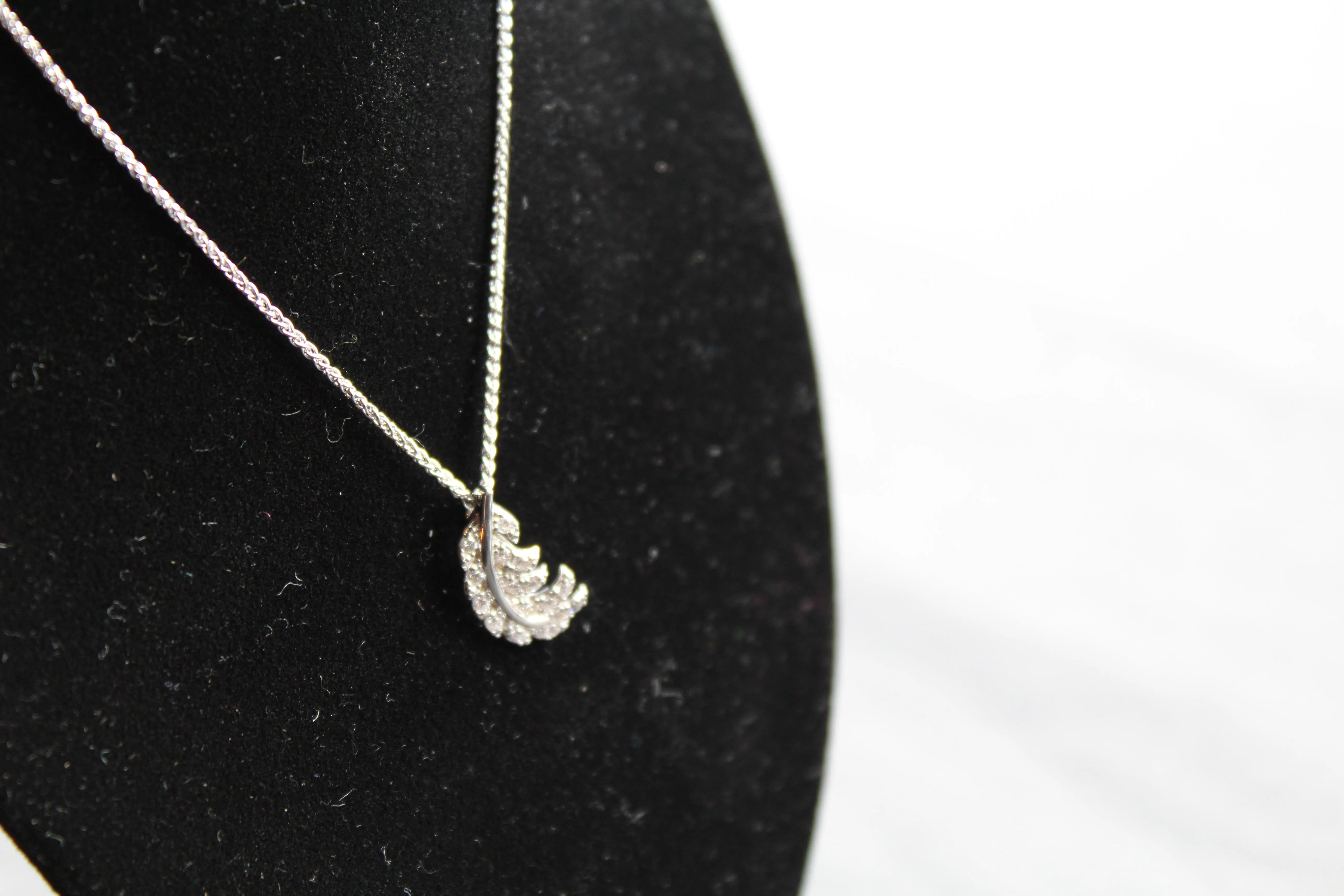 Silver & Clear CZ Feather Pendant with Chain