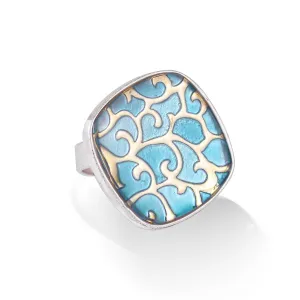 SILVER AND GOLD BLUE ADJUSTABLE RINGS #230BL5101 (1F14)