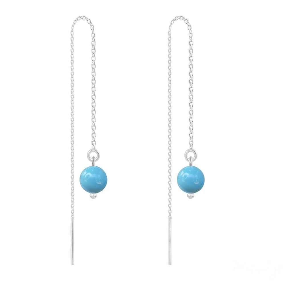 Silver Chain Pearl Earrings with Turquoise