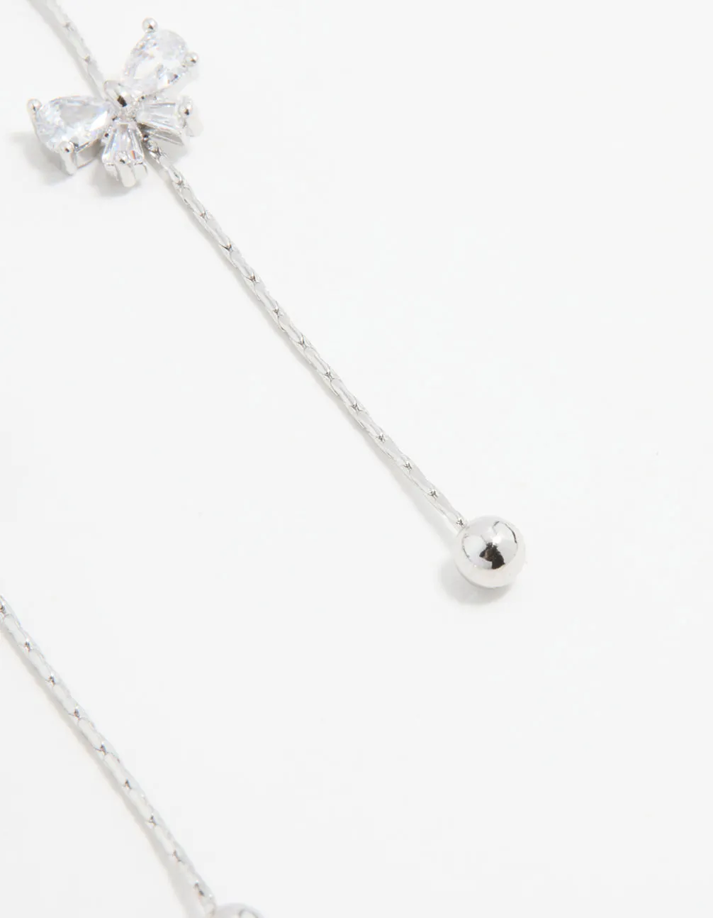 Silver Cubic Zirconia Mini Bow Drop Earrings