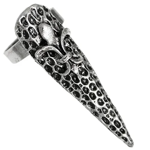 Silver Fleur De Lis Nail Tip Adjustable Ring