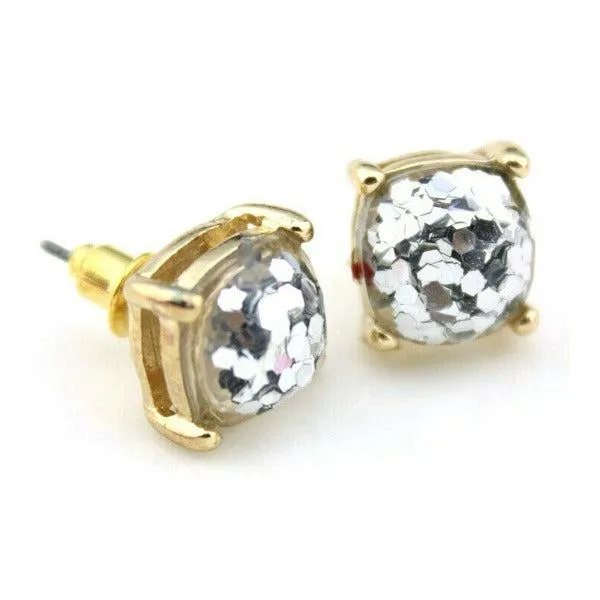 Silver Glitter Gold Tone Earrings