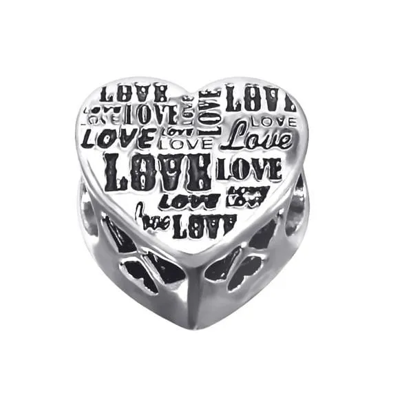 Silver Heart Love Charm Bead