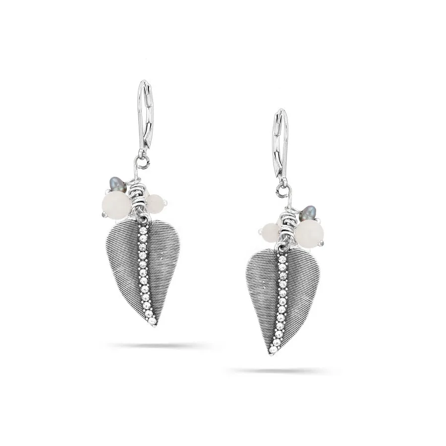 SILVER LEAF CRYSTAL DROP EARRINGS #194WH3101 (4E1)