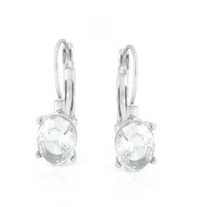 SILVER OVAL CRYSTAL DROP EARRINGS #SQ787-E7715GX-OS (AB16)