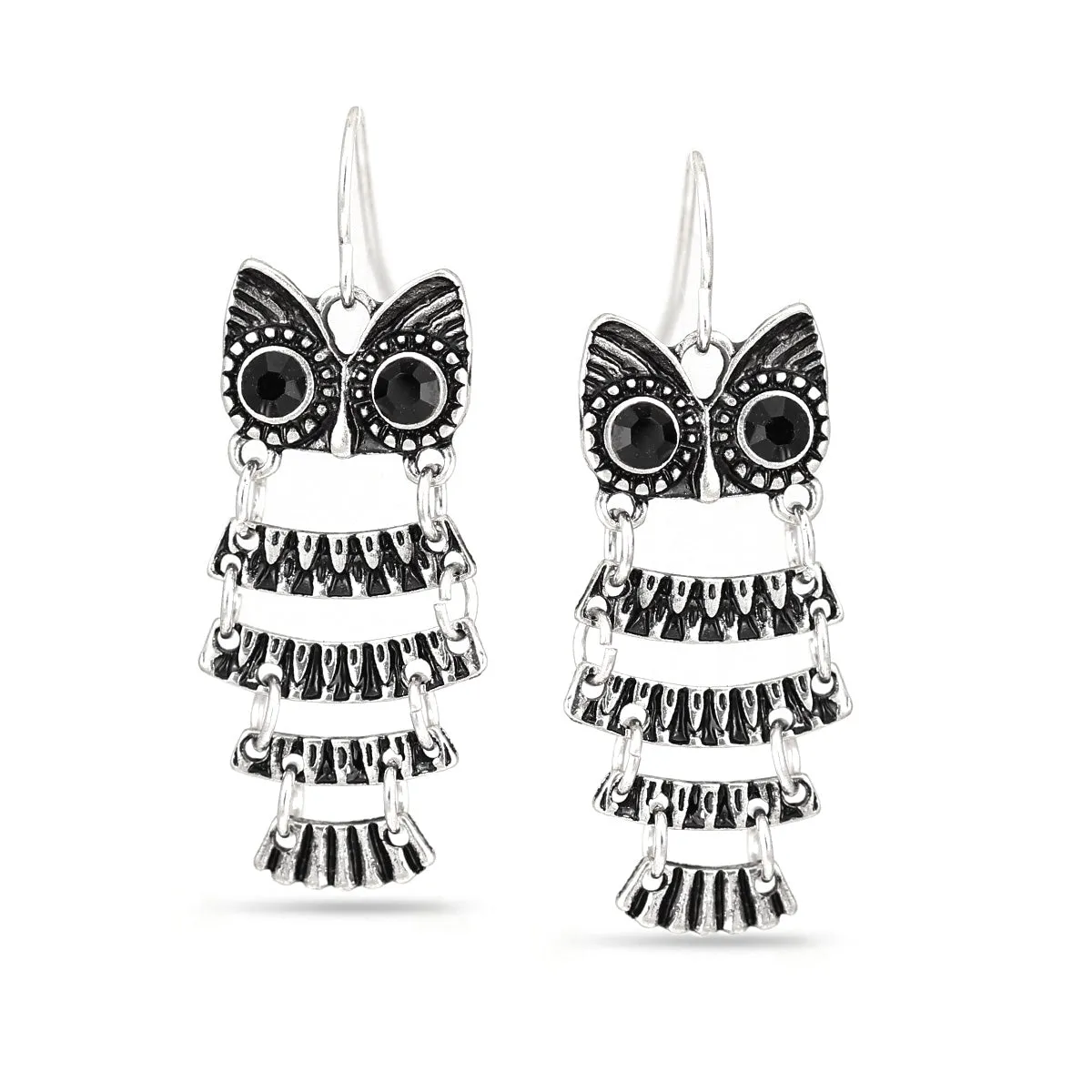 SILVER OWL DROP  EARRINGS #SQ285E-14200 (ND6)