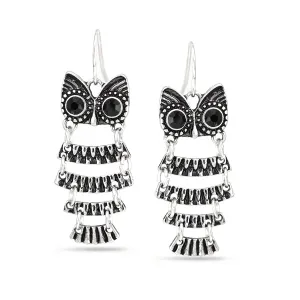 SILVER OWL DROP  EARRINGS #SQ285E-14200 (ND6)