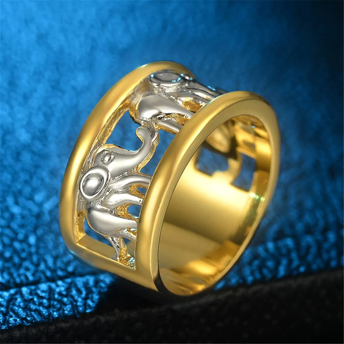 Silver-Plated & 18K Gold-Plated Elephant Band Ring