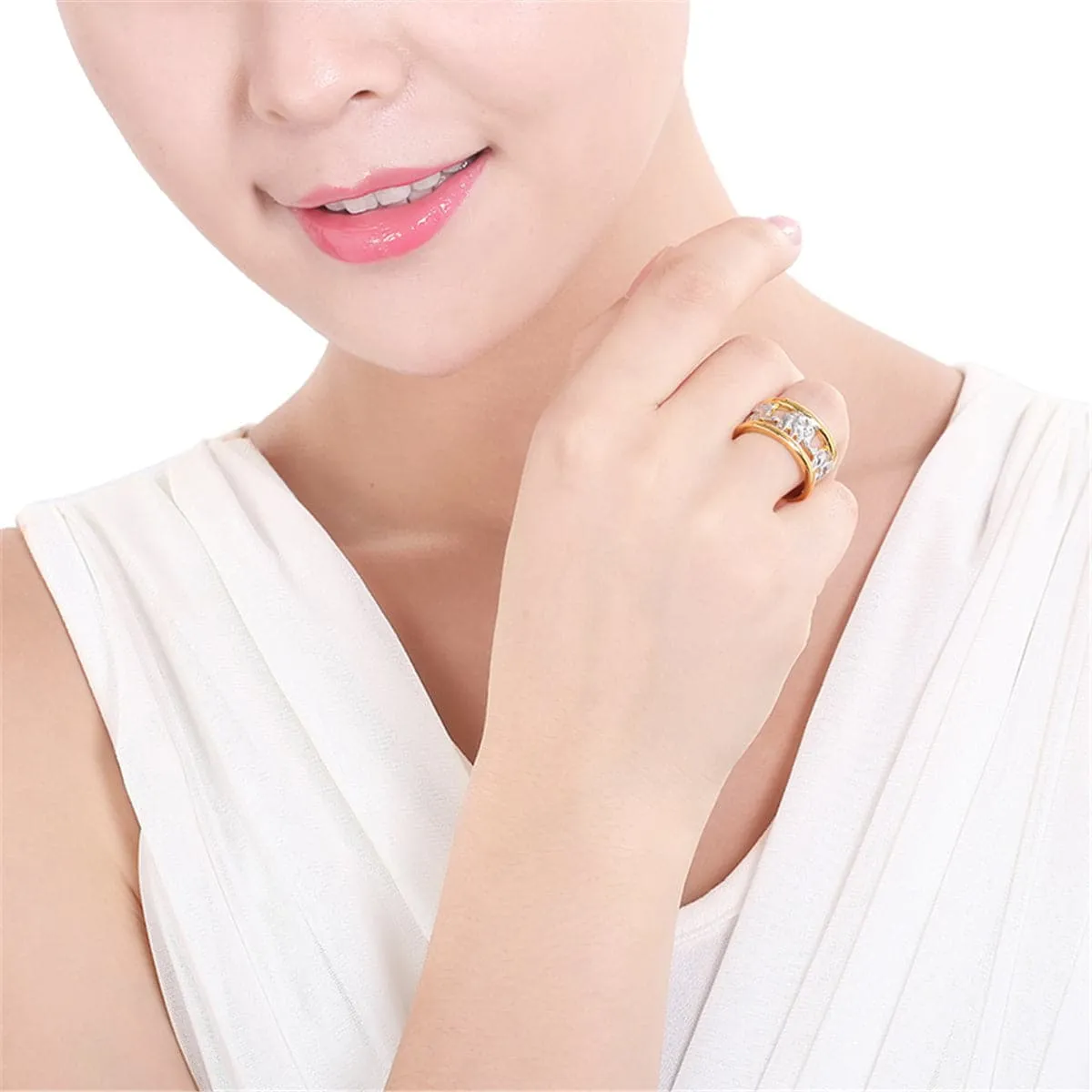 Silver-Plated & 18K Gold-Plated Elephant Band Ring
