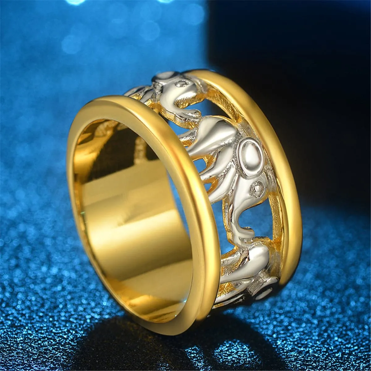 Silver-Plated & 18K Gold-Plated Elephant Band Ring