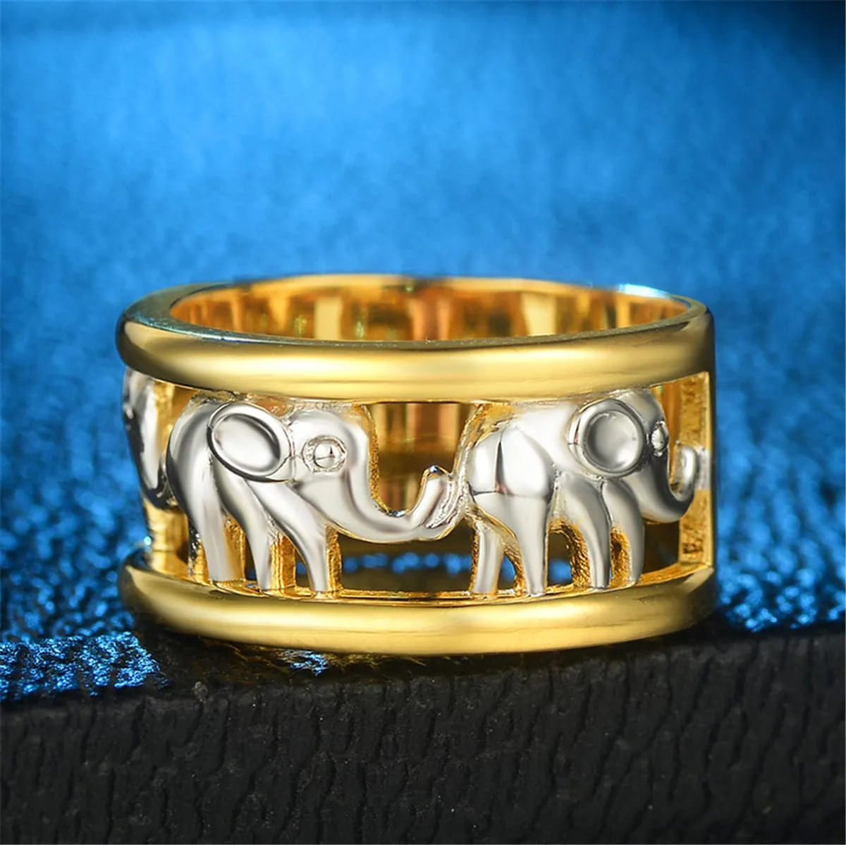 Silver-Plated & 18K Gold-Plated Elephant Band Ring