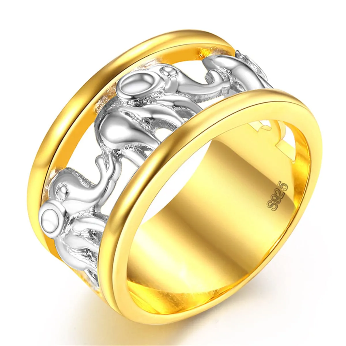 Silver-Plated & 18K Gold-Plated Elephant Band Ring