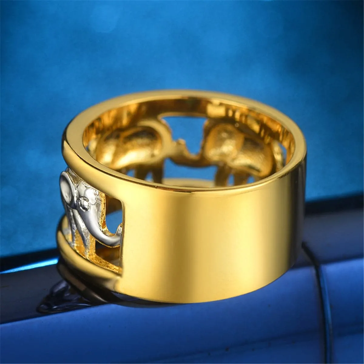 Silver-Plated & 18K Gold-Plated Elephant Band Ring
