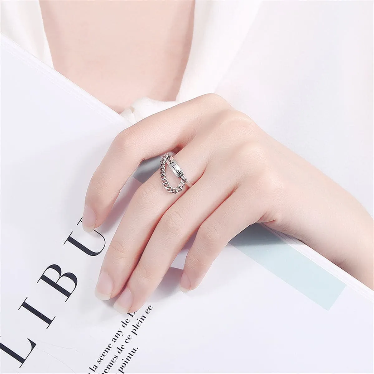 Silver-Plated 'Good Luck' Chain Open Ring