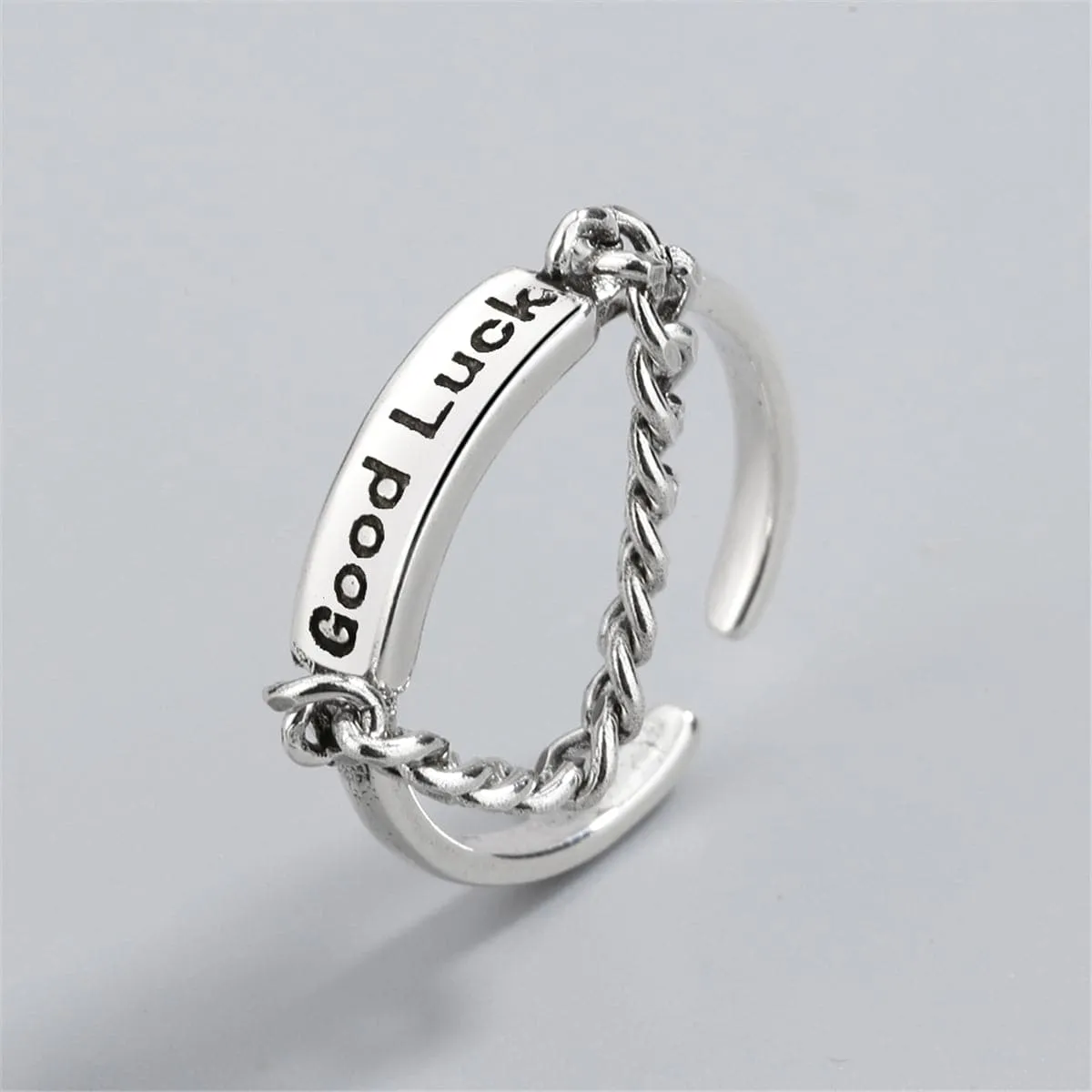 Silver-Plated 'Good Luck' Chain Open Ring