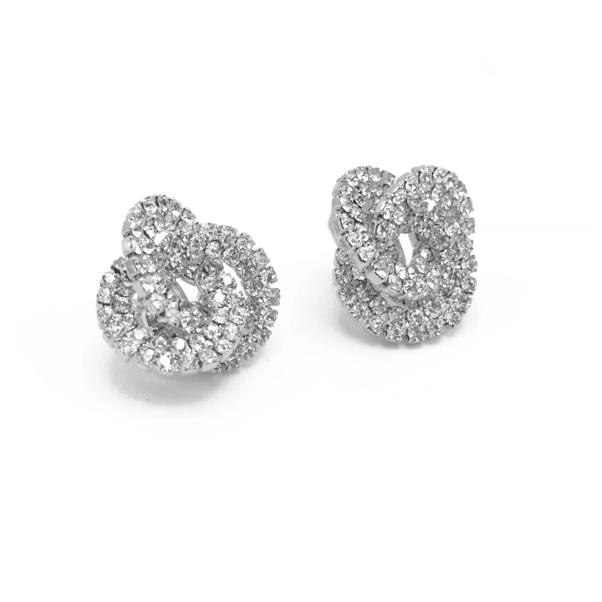Silver Rhinestone Crystal Interlock Earrings  #SQ5413S (LE27/NA6)