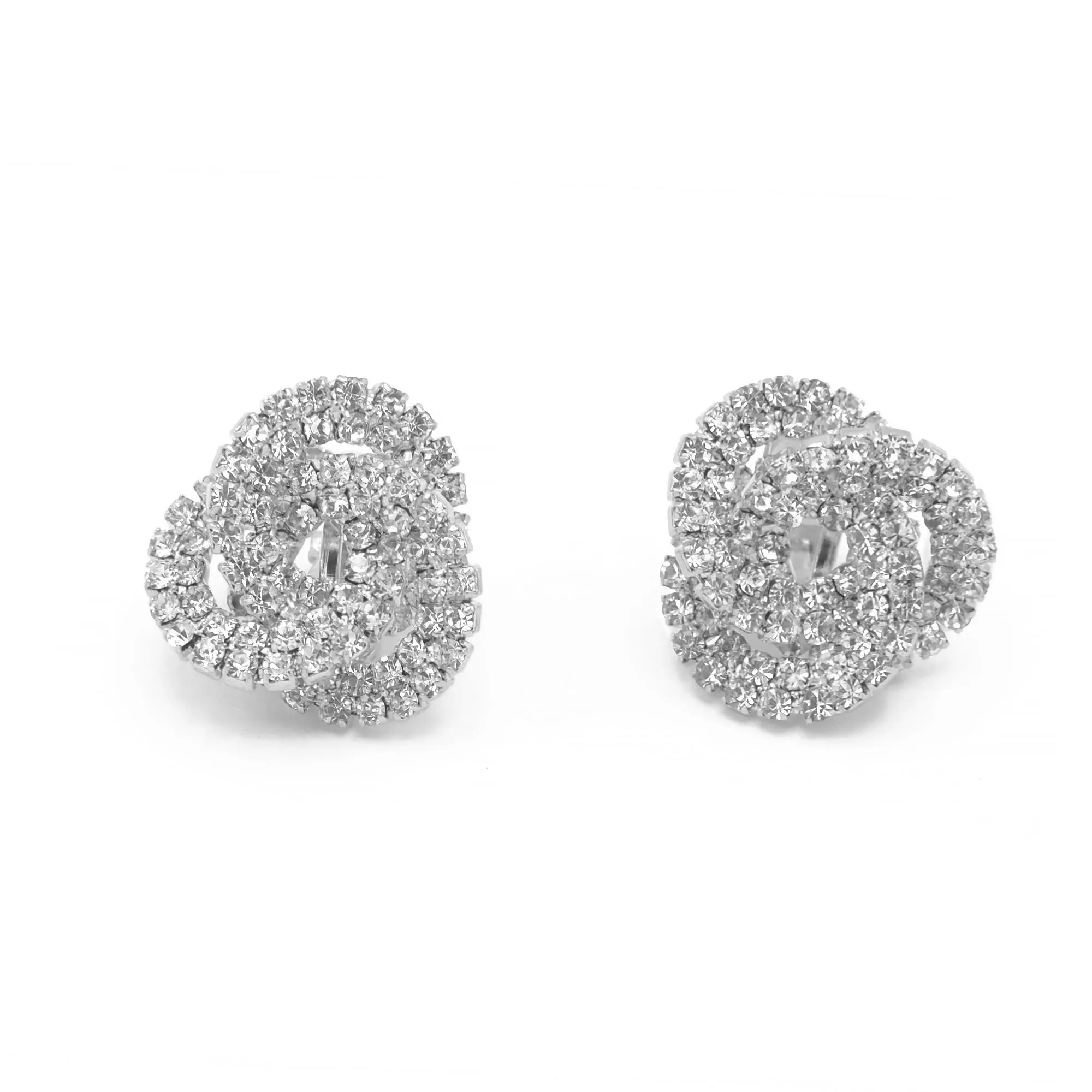 Silver Rhinestone Crystal Interlock Earrings  #SQ5413S (LE27/NA6)