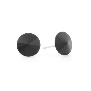 SILVER-TONE BLACK ROUND CRYSTAL EARRINGS  #ME-47SS-10-JET (OB2)