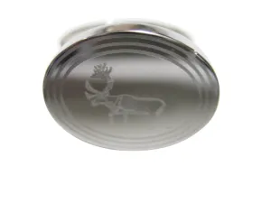 Silver Toned Etched Oval Left Facing Moose Adjustable Size Fashion Ring