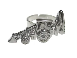 Silver Toned Heavy Machinery Excavator Digger Machine Adjustable Size Fashion Ring