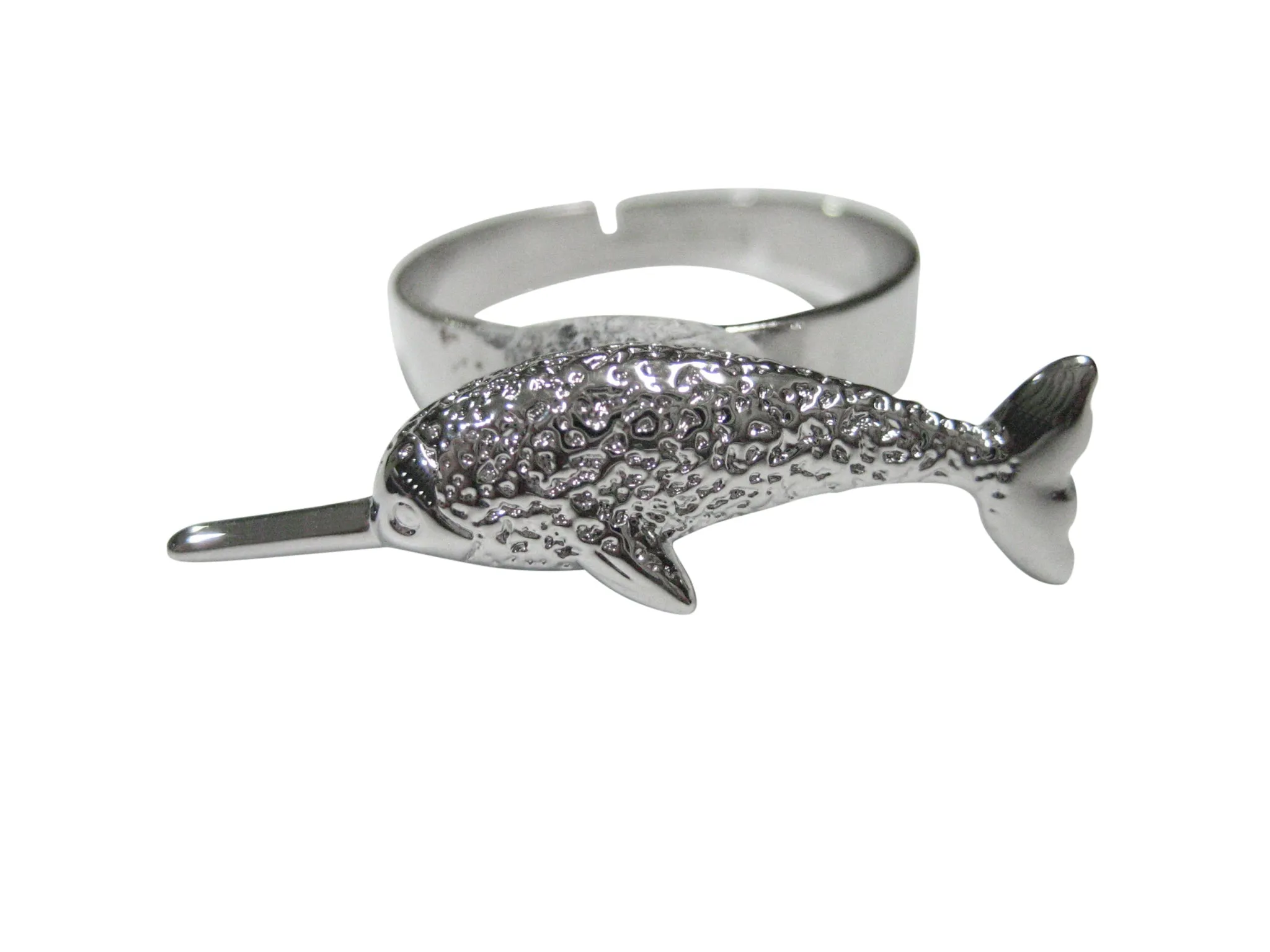 Silver Toned Narwhal Narwhale Whale Adjustable Size Ring
