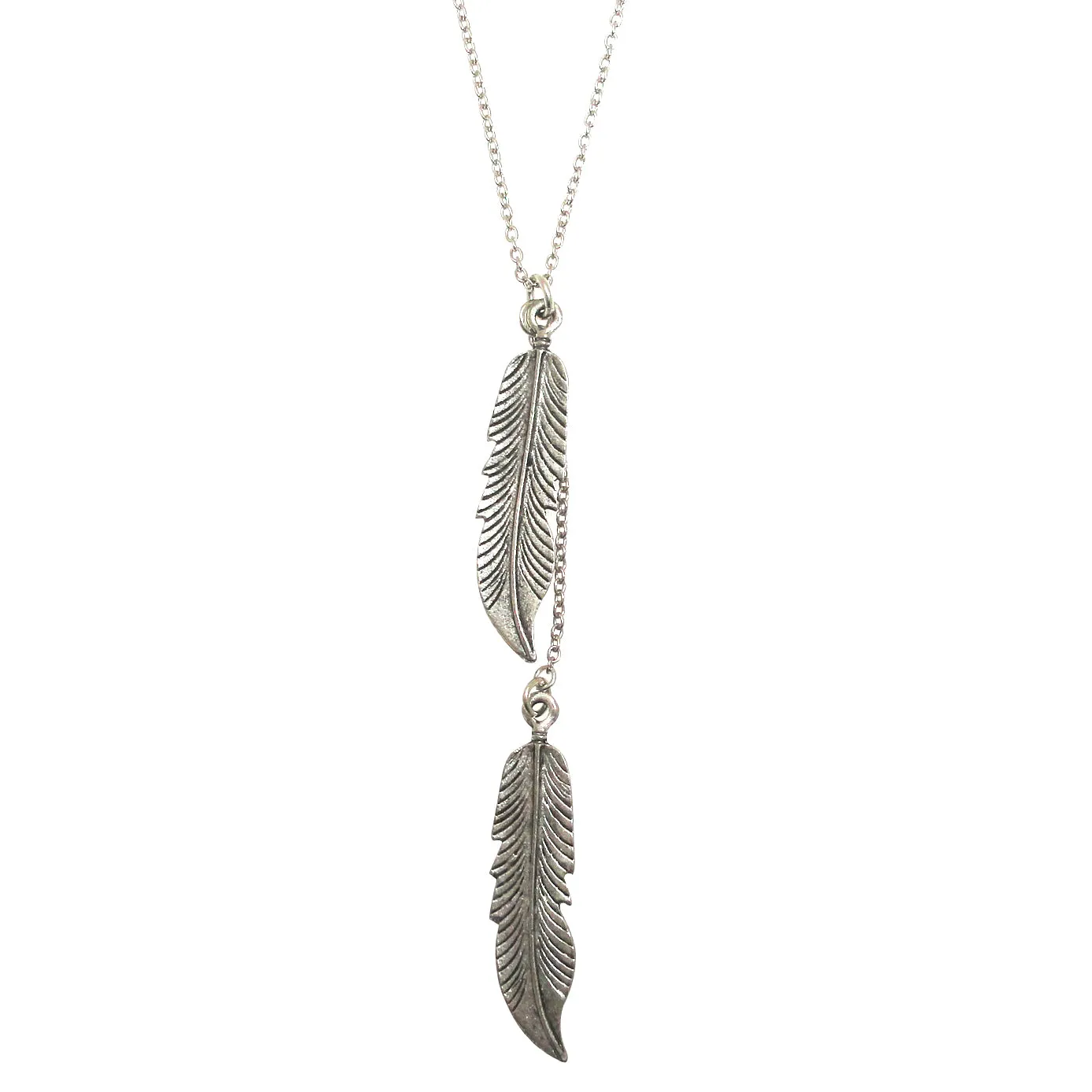 Silver two feather necklace