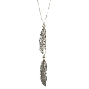 Silver two feather necklace