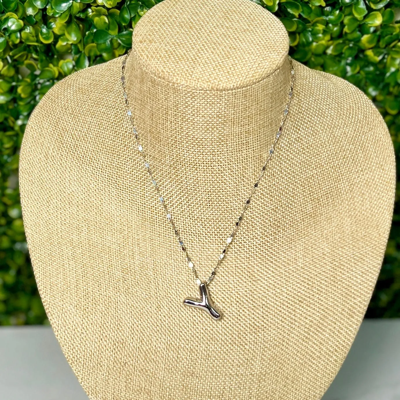 Silvertone Puff inital Necklace