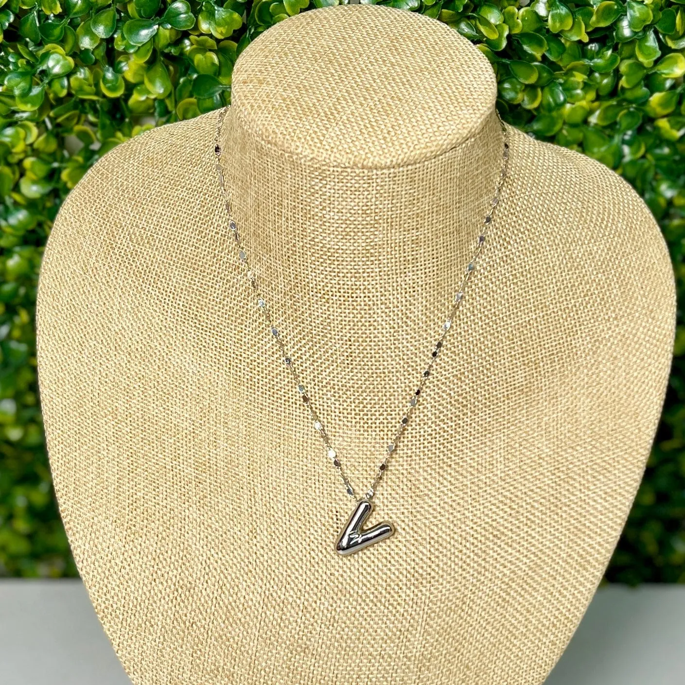 Silvertone Puff inital Necklace
